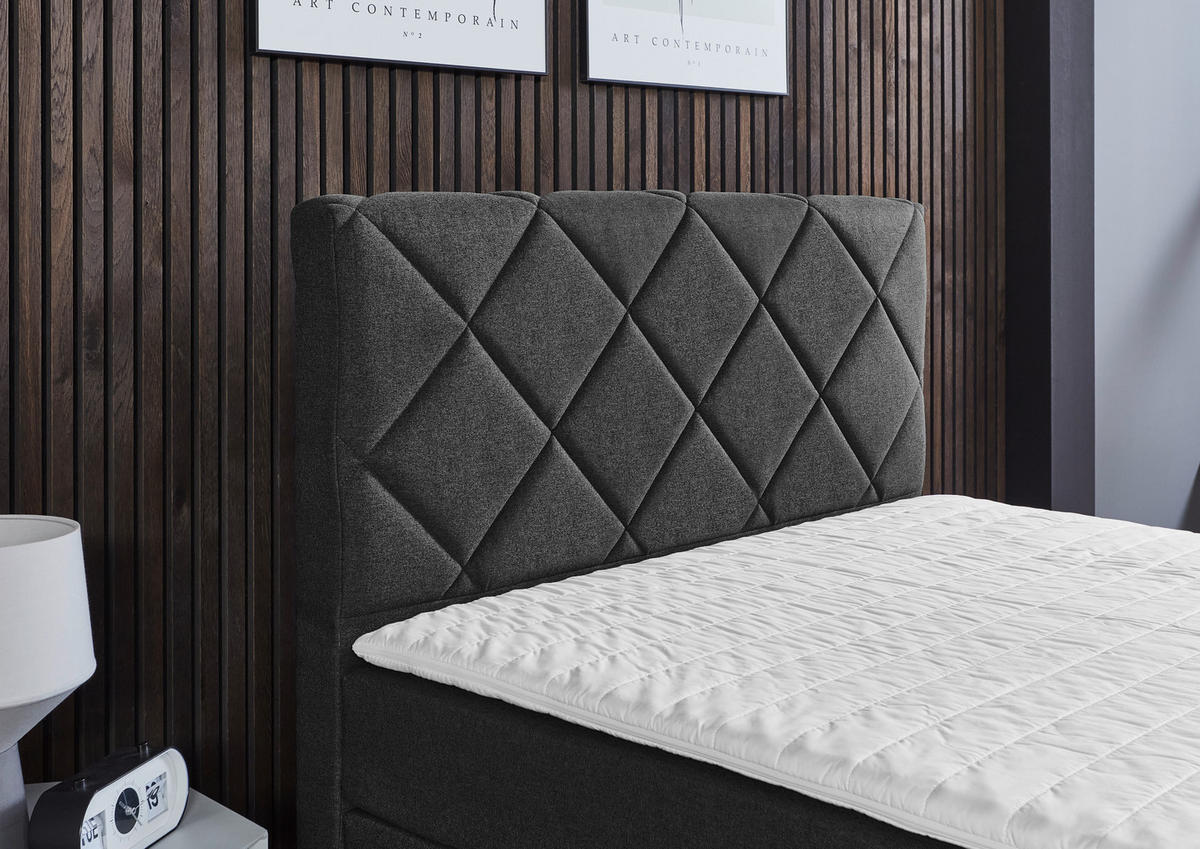 BOXSPRINGBETT 90/200 cm  in Anthrazit  - Anthrazit/Schwarz, Konventionell, Kunststoff/Textil (90/200cm) - Boxxx