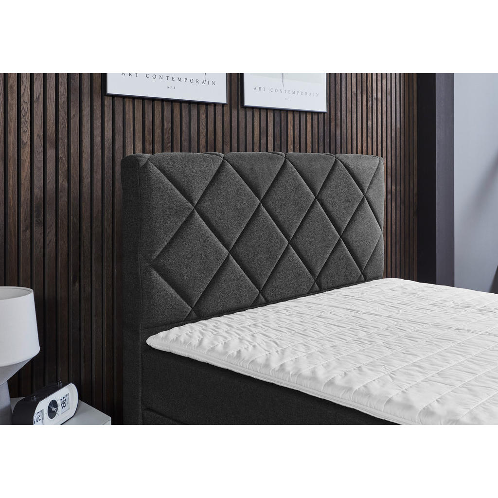Thumbnail - Boxxx Boxspringbett, Anthrazit, Textil, H2, Höhe ca. 15 cm, 90x200 cm, Oeko-Tex® Standard 100, gepolstertes Kopfteil, To...