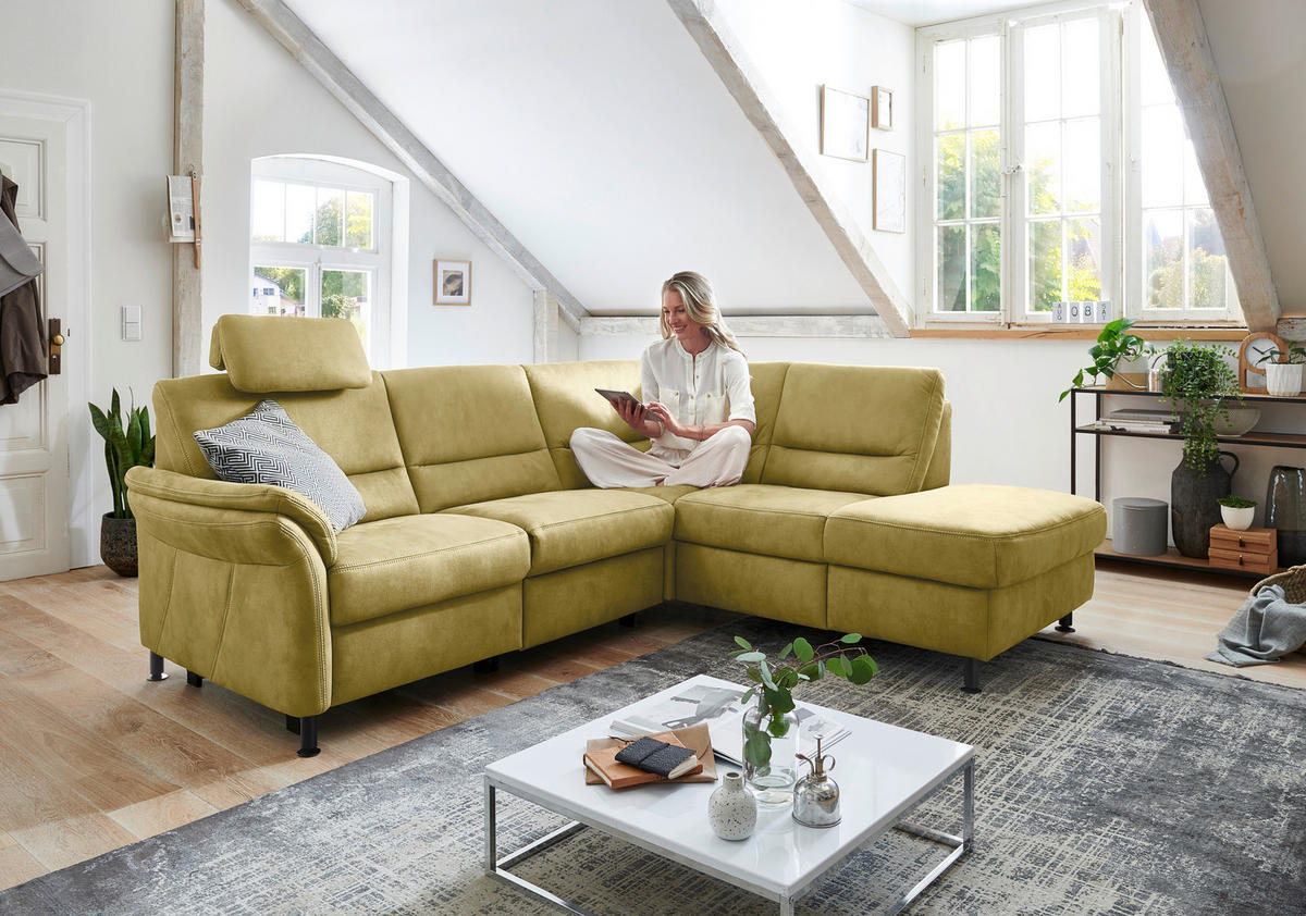 ECKSOFA in Flachgewebe Limette  - Limette/Schwarz, Modern, Textil/Metall (203/227cm) - Beldomo System