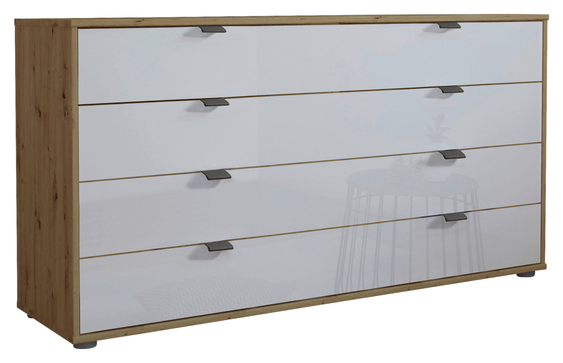 SIDEBOARD  141/70/43 cm 4 Schublade(n)  - Schieferfarben/Eiche Bianco, KONVENTIONELL, Glas/Holzwerkstoff (141/70/43cm) - Dieter Knoll