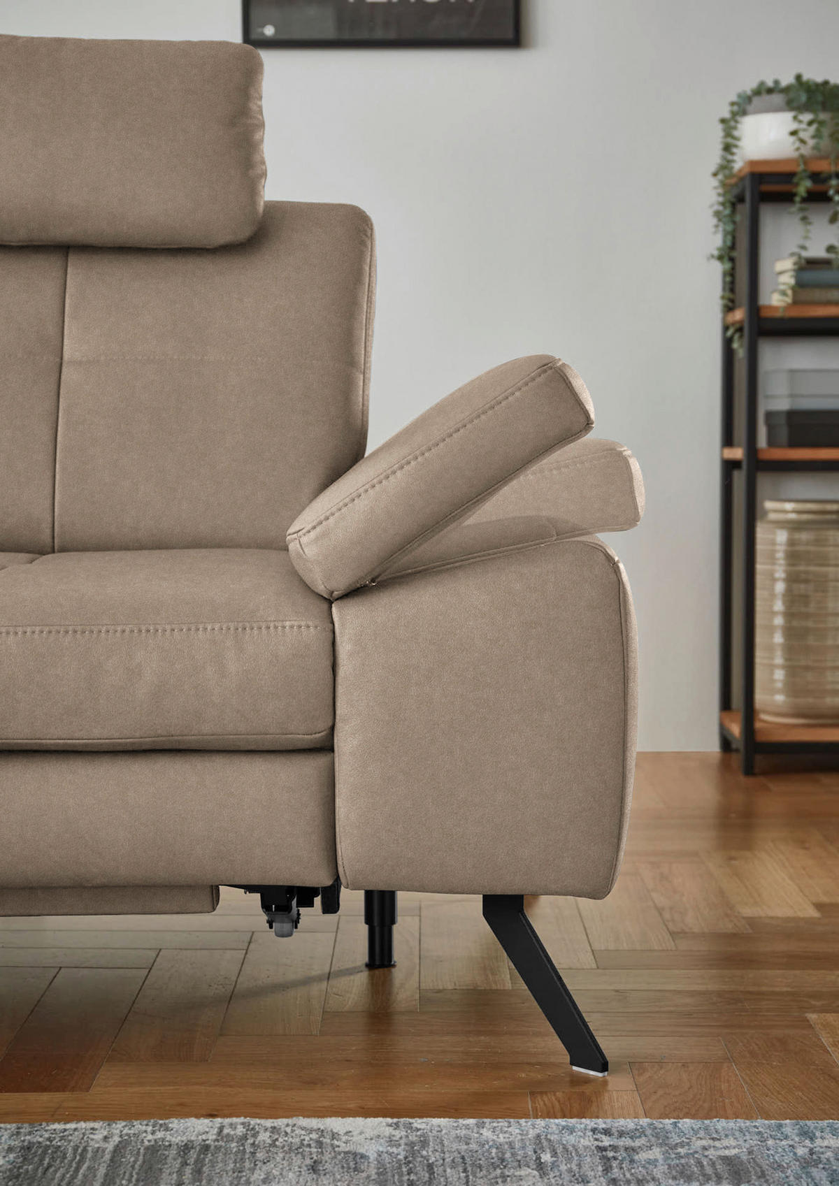 ECKSOFA in Lederlook, Mikrofaser Hellbraun  - Hellbraun/Schwarz, Design, Textil/Metall (194/261cm) - Beldomo System