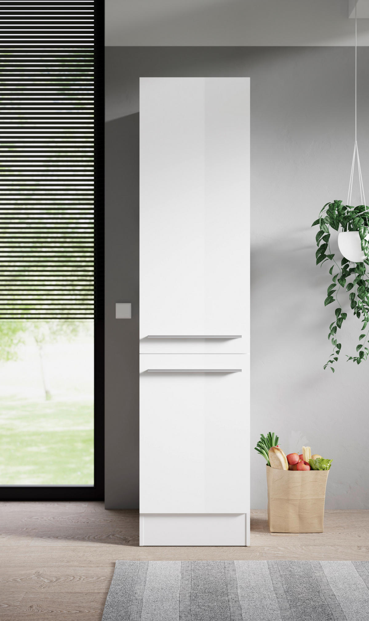 APOTHEKERSCHRANK 50/211/57 cm  in Weiß, Weiß Hochglanz  - Weiß Hochglanz/Silberfarben, Design, Holzwerkstoff/Kunststoff (50/211/57cm) - MID.YOU