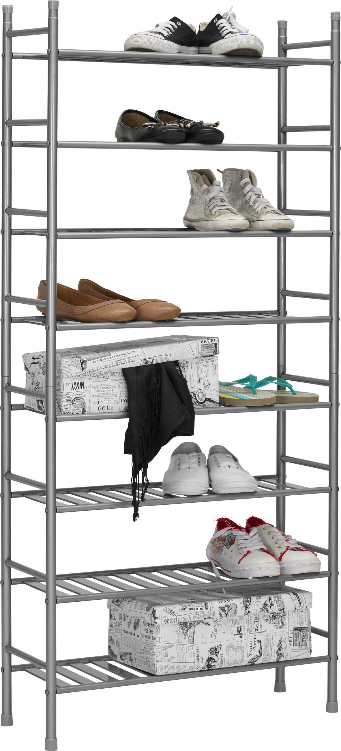 Xora REGÁL NA BOTY, barvy niklu, 61,5/135/21 cm