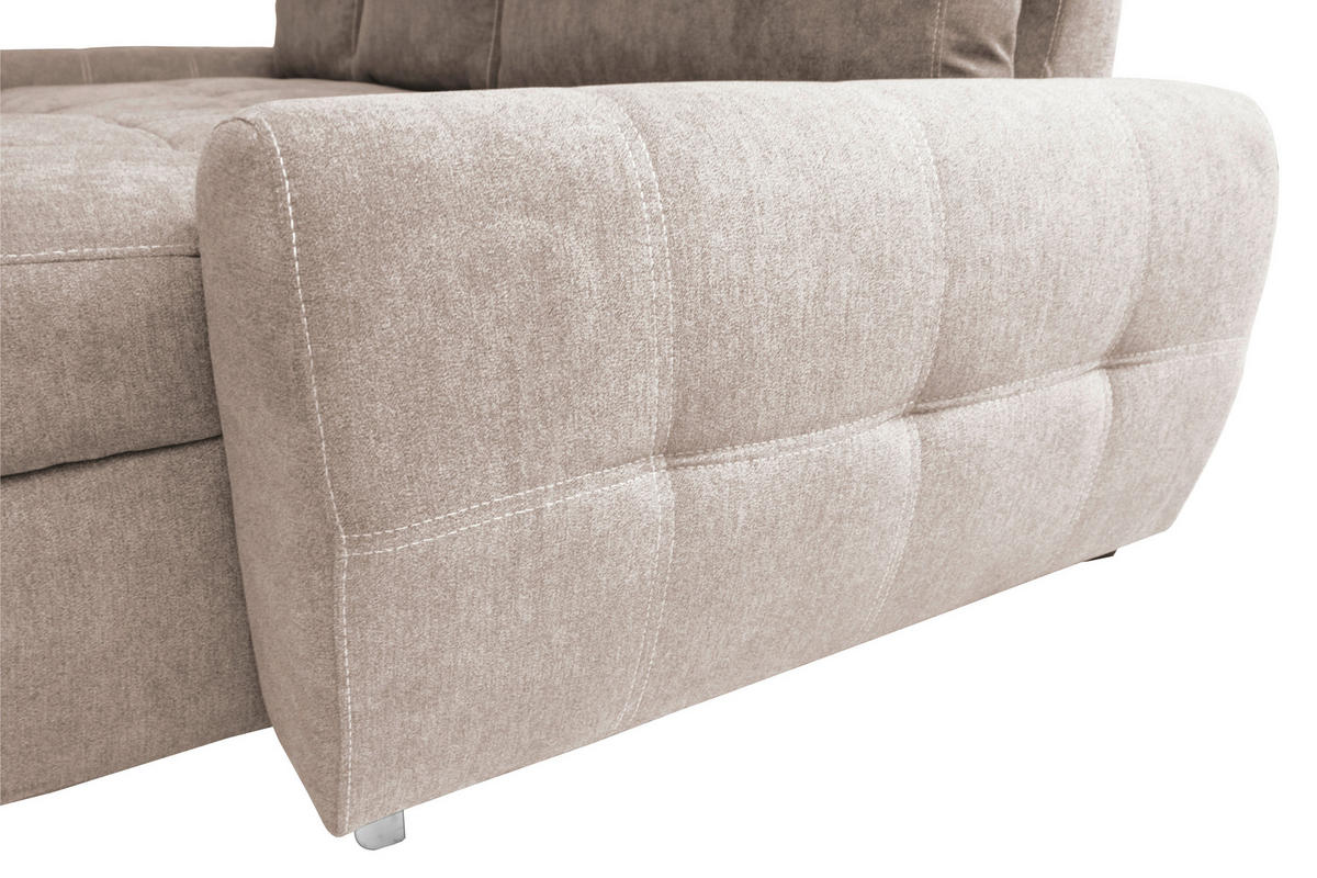 ECKSCHLAFSOFA Velours Beige  inkl. Bettkasten, Schlaffunktion  - Chromfarben/Beige, Design, Kunststoff/Textil (277/175cm) - Livetastic