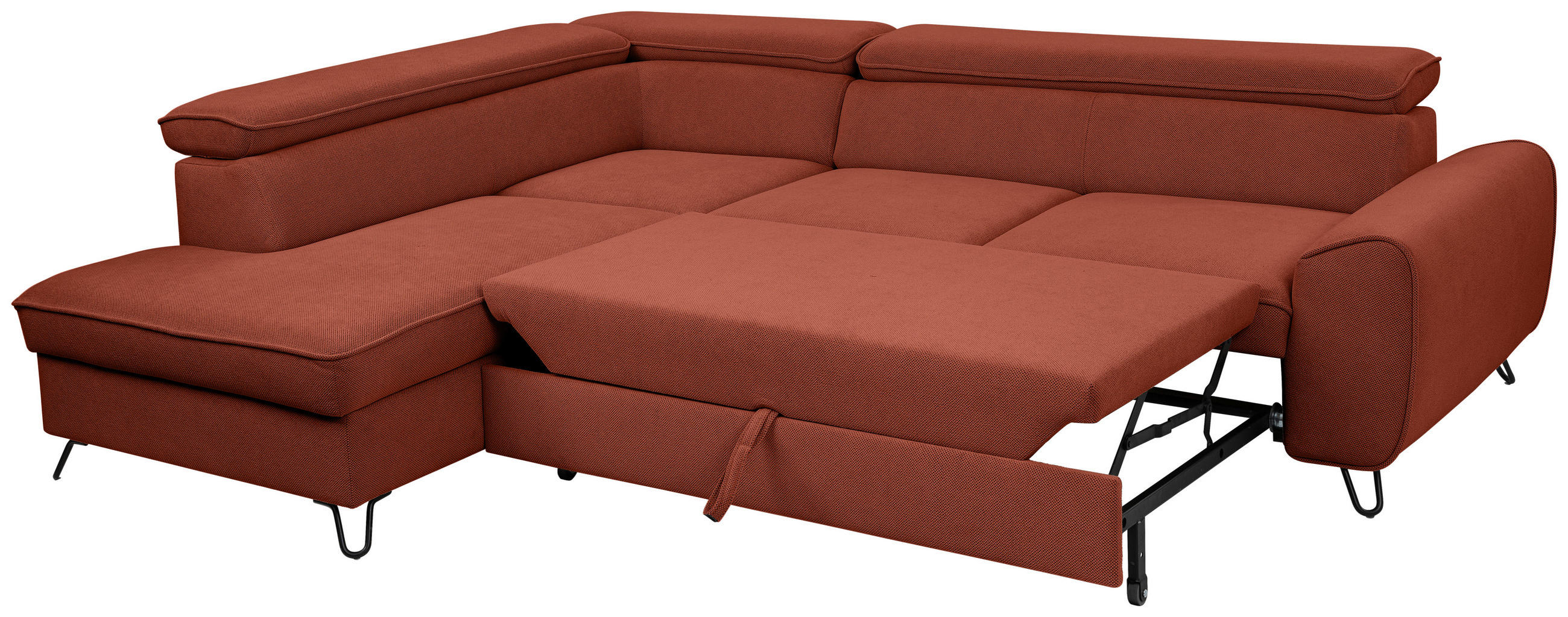 ECKSOFA inkl. Funktion Rostfarben Flachgewebe  - Rostfarben/Schwarz, Design, Textil/Metall (200/250cm) - Stylife