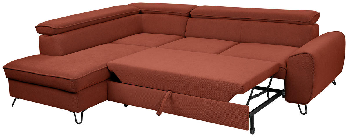 ECKSOFA in Flachgewebe Rostfarben  - Rostfarben/Schwarz, Design, Textil/Metall (200/250cm) - Stylife
