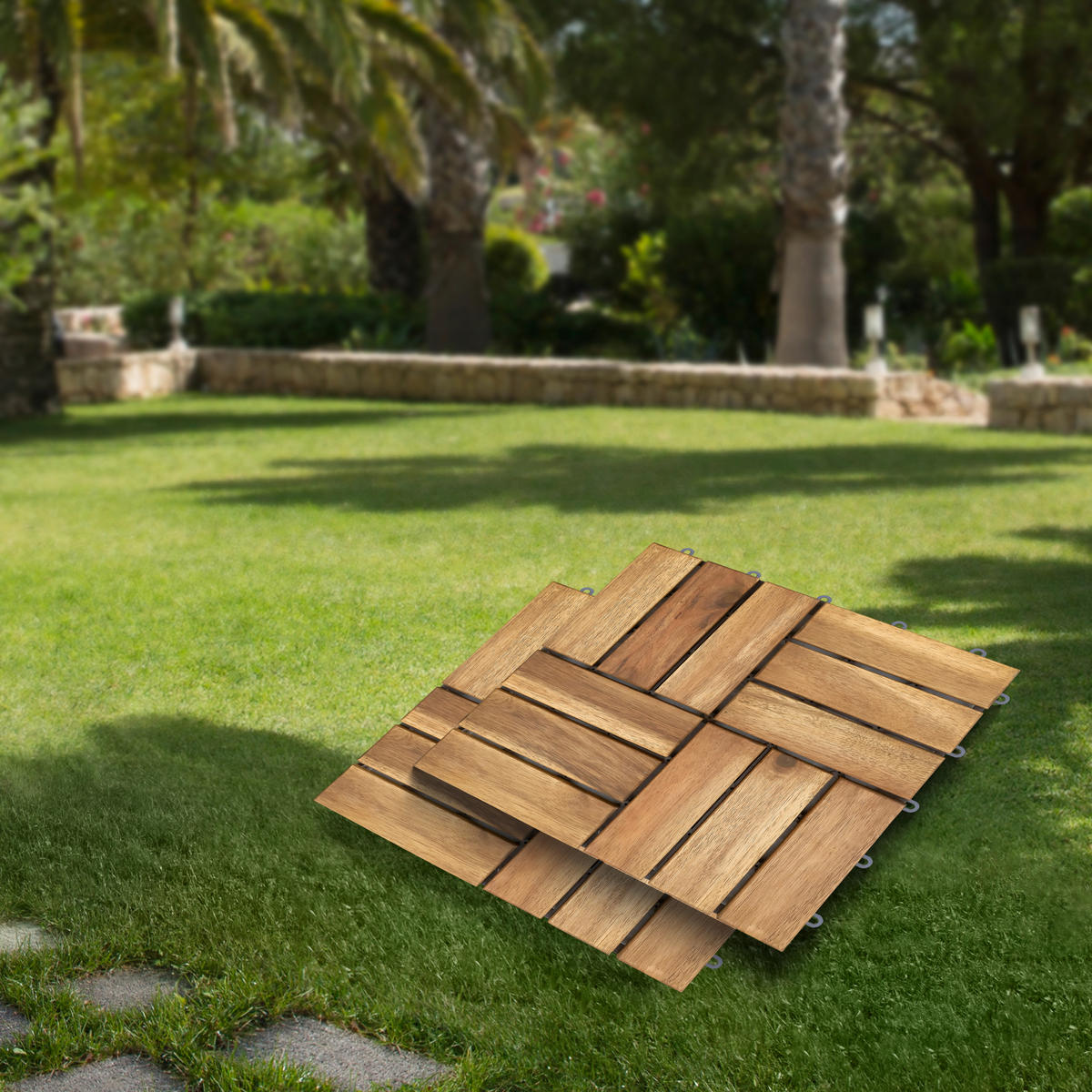 TERASOVÁ DLAŽDICE, hnědá, barvy akácie - hnědá/barvy akácie, Konvenční, dřevo/plast (30/30/2,4cm) - Ambia Garden