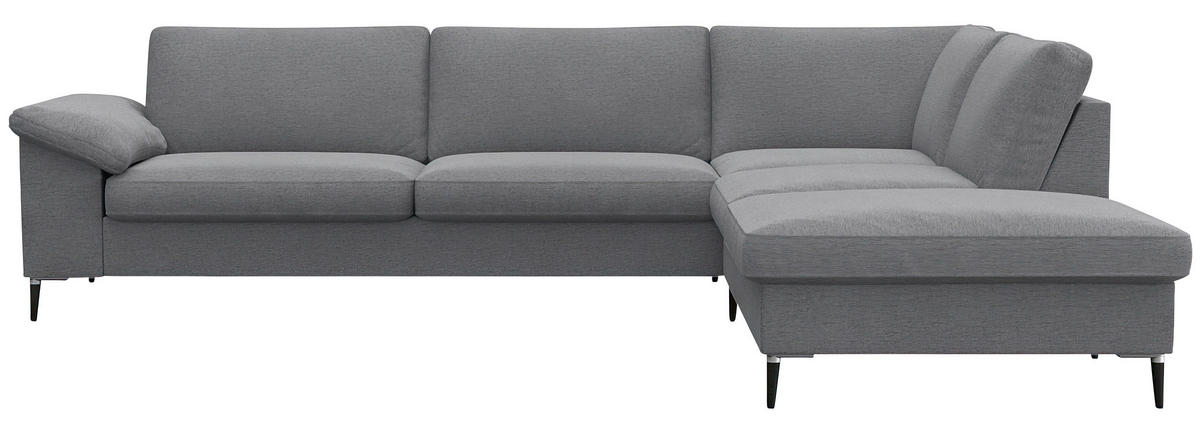 ECKSOFA Grau Chenille, Webstoff, Flachgewebe  - Schwarz/Alufarben, Design, Textil/Metall (279/225cm) - Livetastic