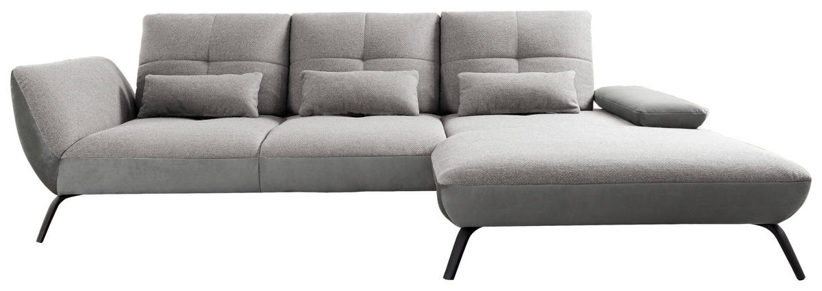 WOHNLANDSCHAFT Silberfarben, Hellgrau Flachgewebe  - Silberfarben/Hellgrau, MODERN, Textil/Metall (301/191cm) - Livetastic