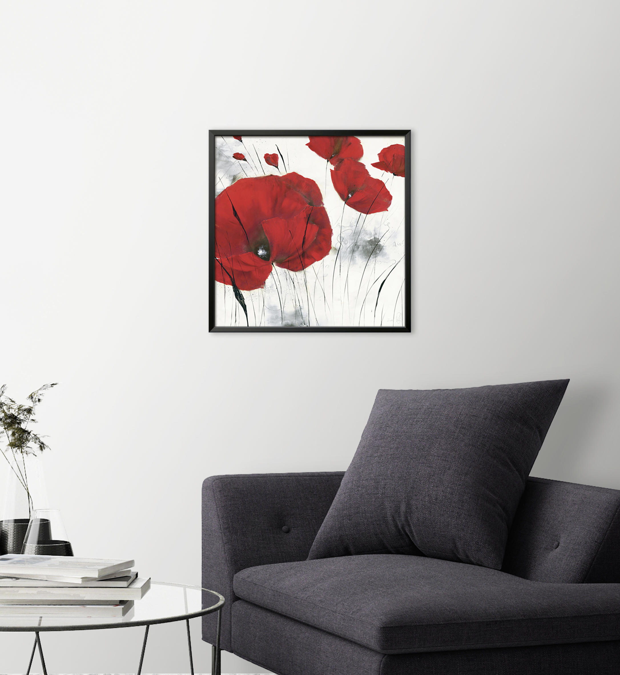 KUNSTDRUCK Isabelle Zacher-Finet Blumen Pavot d’hiver VI - Rot/Schwarz, Basics, Papier (30/30cm) - Monee