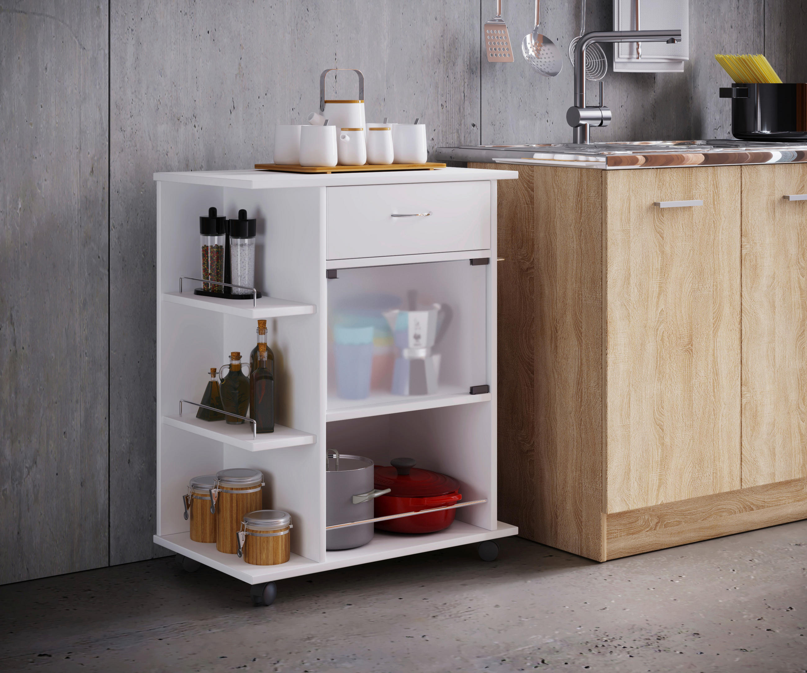 ALLZWECKWAGEN Weiß  - Weiß, MODERN, Glas/Holzwerkstoff (65/39/80cm) - MID.YOU