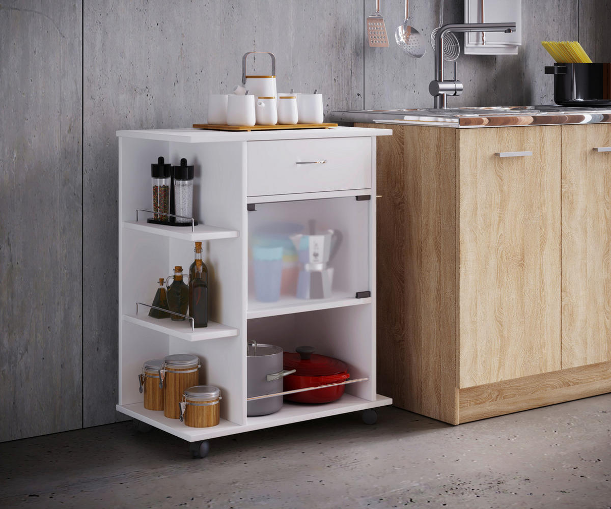 ALLZWECKWAGEN Weiß  - Weiß, MODERN, Glas/Holzwerkstoff (65/39/80cm) - MID.YOU