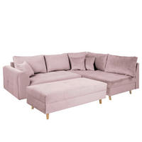 ECKSOFA inkl. Hocker Ariella Rosa Samt Rückenkissen, Hocker  - Naturfarben/Rosa, Design, Holz/Textil (231/161cm) - Livetastic