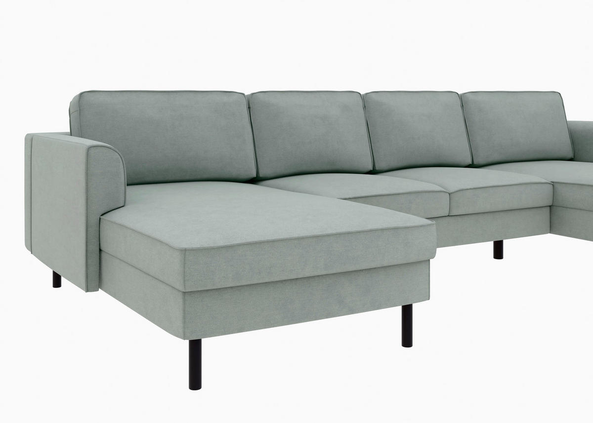 WOHNLANDSCHAFT Grau Struktur  - Schwarz/Grau, MODERN, Textil/Metall (161/306/161cm) - Trendmanufaktur