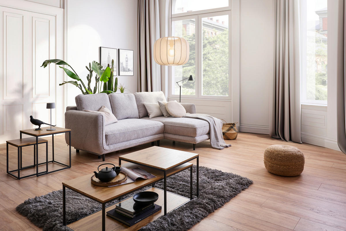 ECKSOFA in Struktur Hellgrau  - Hellgrau/Schwarz, Konventionell, Holz/Textil (247/170cm) - Carryhome