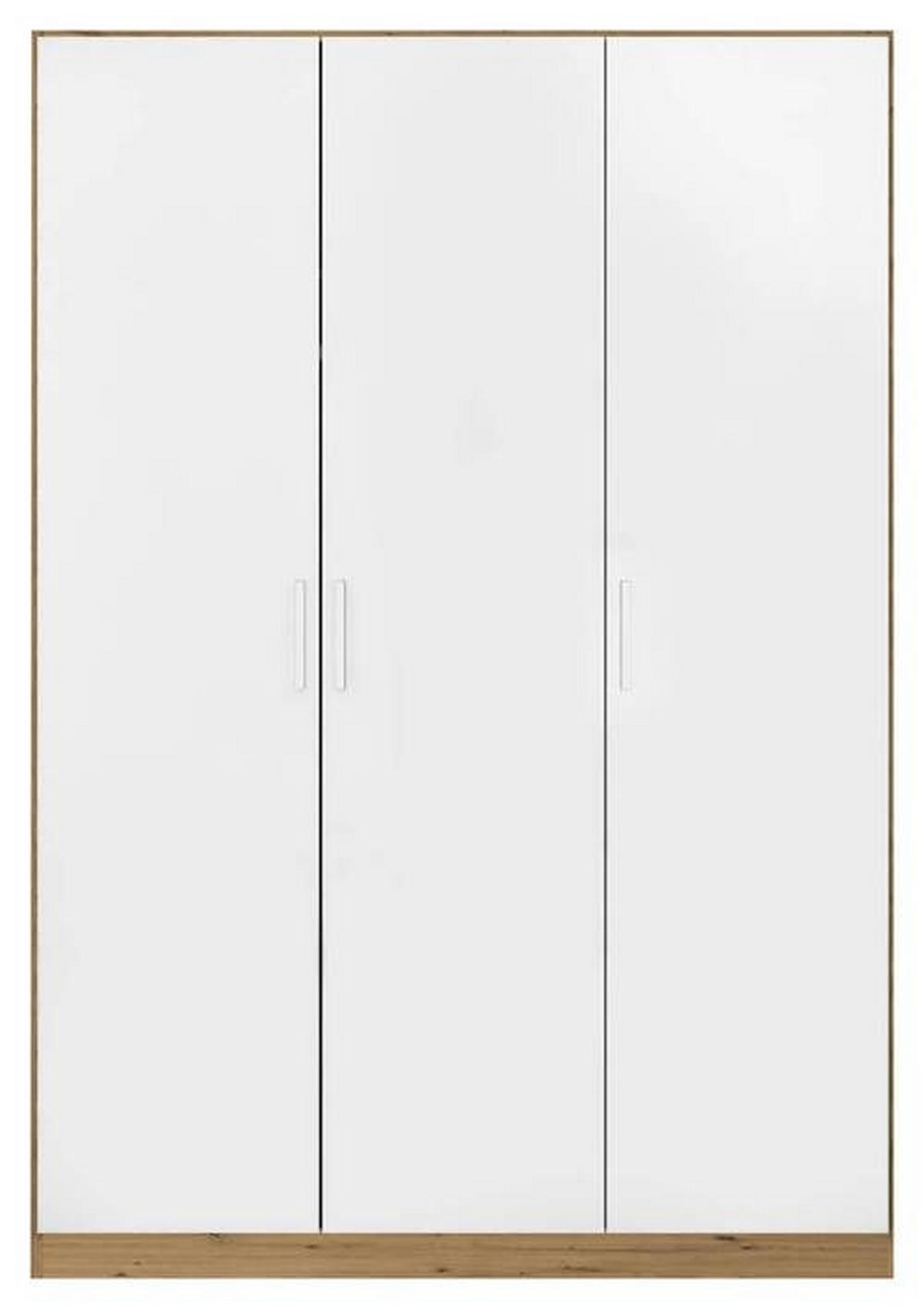 GARDEROB MED GÅNGJÄRN 136/210/54 cm 3-dörrar - kromfärg/vit högglans, Modern, trämaterial/plast (136/210/54cm) - Rauch Möbel