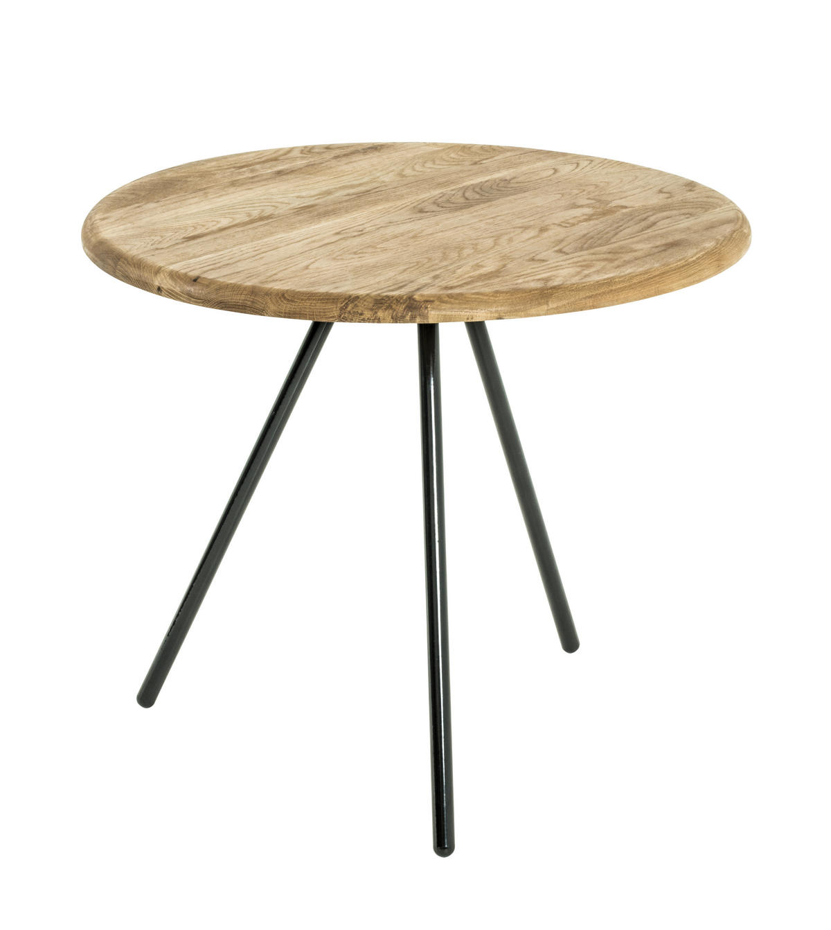 BEISTELLTISCH 50/50/43 cm Eiche massiv Schwarz, Eichefarben rund  - Eichefarben/Schwarz, Trend, Holz/Metall (50/50/43cm)