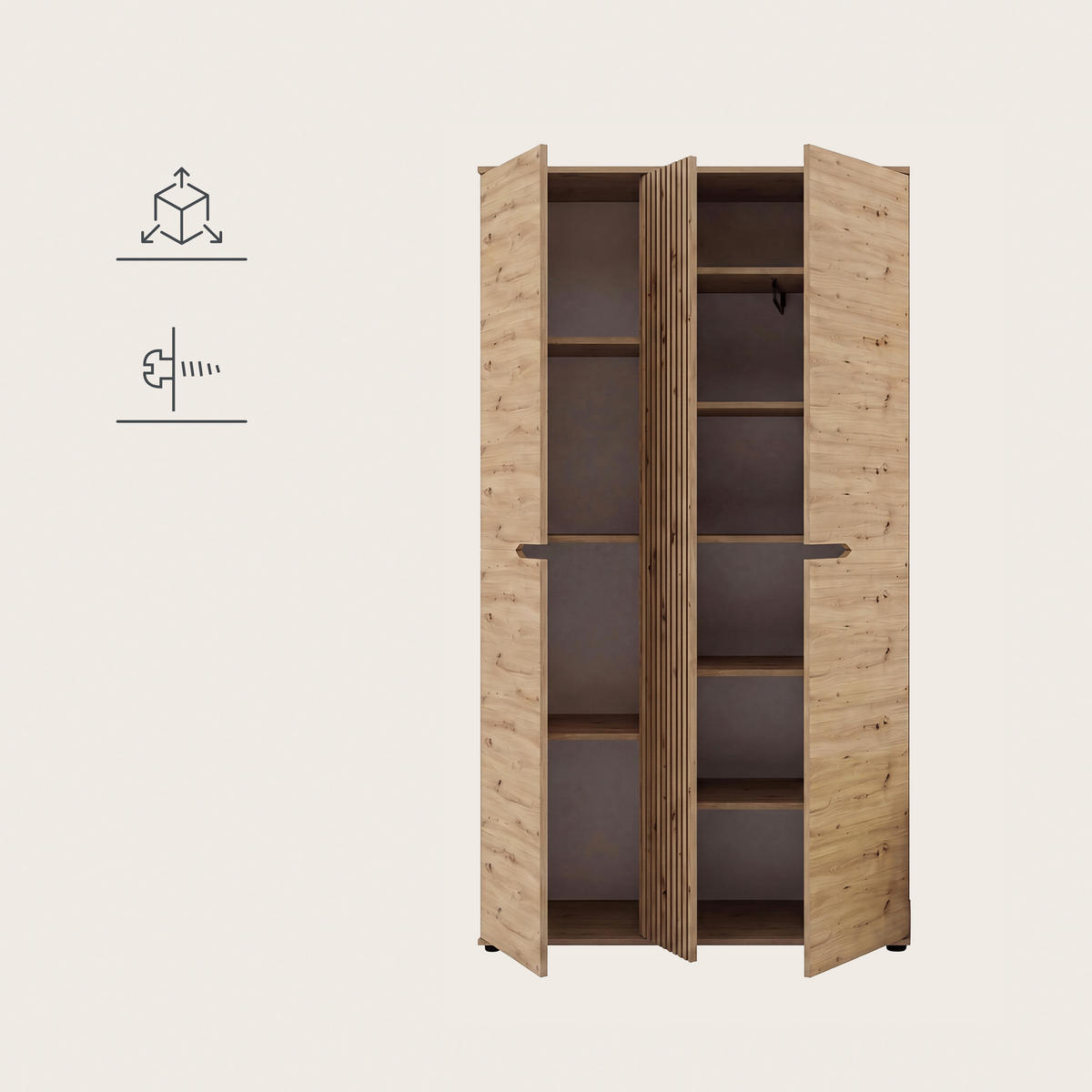 GARDEROBENSCHRANK  in 104/191/37 cm  - Schwarz/Eiche Artisan, Design, Holzwerkstoff/Kunststoff (104/191/37cm) - MID.YOU