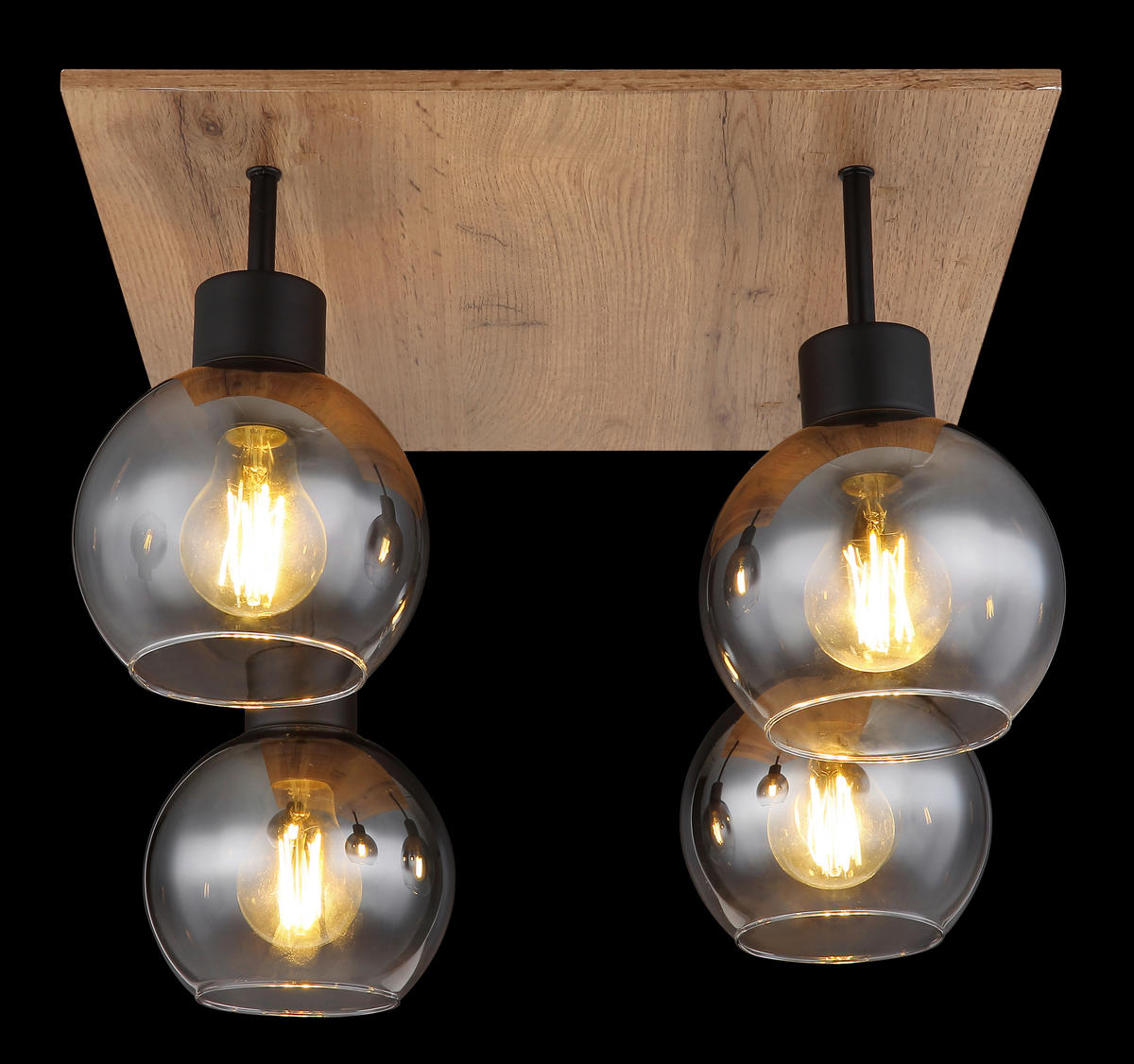 DECKENLEUCHTE    40/40/33,5 cm  - Schwarz/Braun, Natur, Glas/Holzwerkstoff (40/40/33,5cm) - Globo