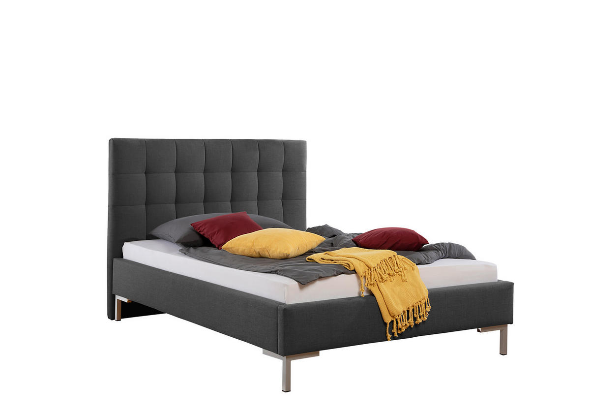 POLSTERBETT 140/200 cm,  in Anthrazit,  - Anthrazit/Silberfarben, MODERN, Textil/Metall (140/200cm) - Livetastic