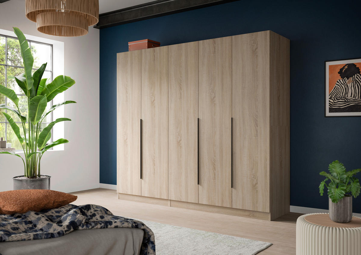 DREHTÜRENSCHRANK  in Sonoma Eiche  - Schwarz/Sonoma Eiche, MODERN, Holzwerkstoff/Kunststoff (200/181/52cm) - MID.YOU