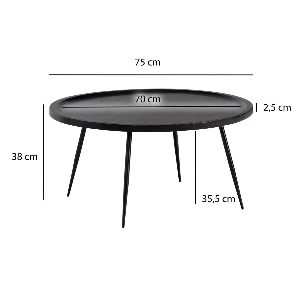 COUCHTISCH in Holz 75/75/38 cm  - Schwarz, Design, Holz/Metall (75/75/38cm) - MID.YOU