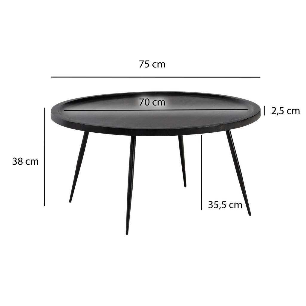 Thumbnail - Mid.you Couchtisch, Schwarz, Holz, Mangoholz, massiv, rund, konisch, 75x38x75 cm, einfacher Aufbau, Wohnzimmer, Wohnzimm...