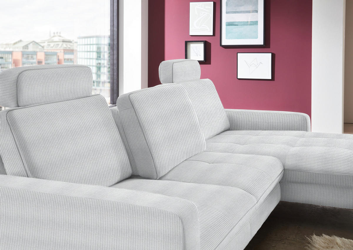 ECKSOFA in Cord Hellgrau  - Hellgrau/Schwarz, Design, Textil/Metall (302/178cm) - Beldomo Style
