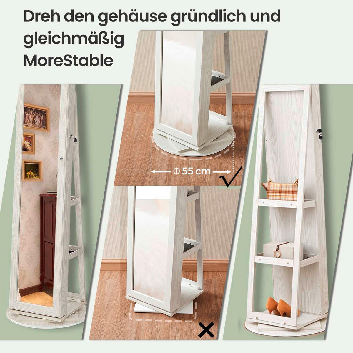 SCHMUCKSCHRANK - Eiche Bianco, Basics, Glas/Holzwerkstoff (55/155cm)