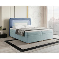 BOXBETT 180/200 cm,  in Dunkelblau, Mintgrün, Graublau, gepolstertes Kopfteil, Bettkasten, Topper, H2 + H3 = mittel + fest  - Graublau/Braun, MODERN, Holz/Kunststoff (180/200cm) - Livetastic