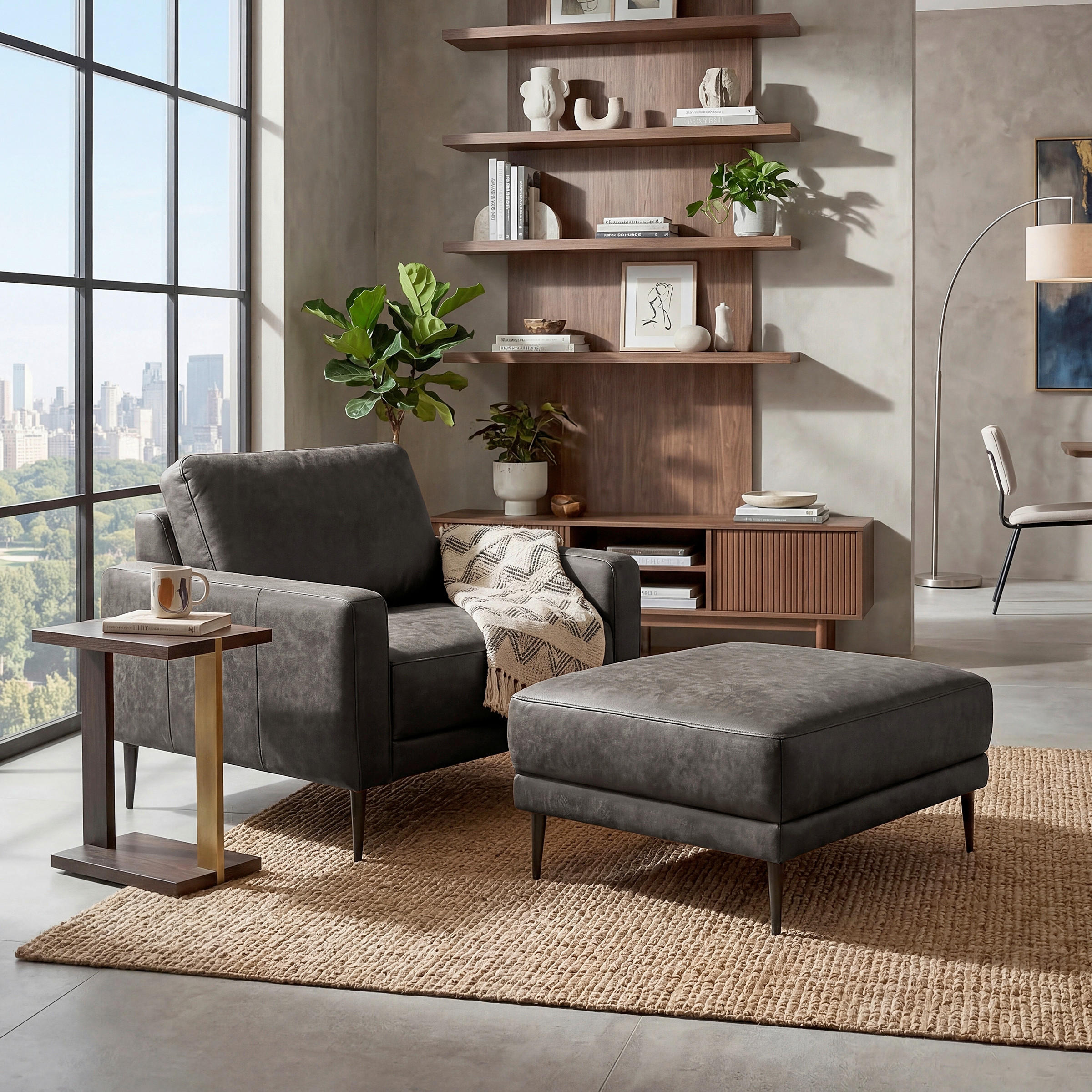 HOCKER in Textil, Leder Dunkelgrau  - Dunkelgrau/Schwarzchrom, Design, Leder/Textil (96/45/80cm) - Livetastic