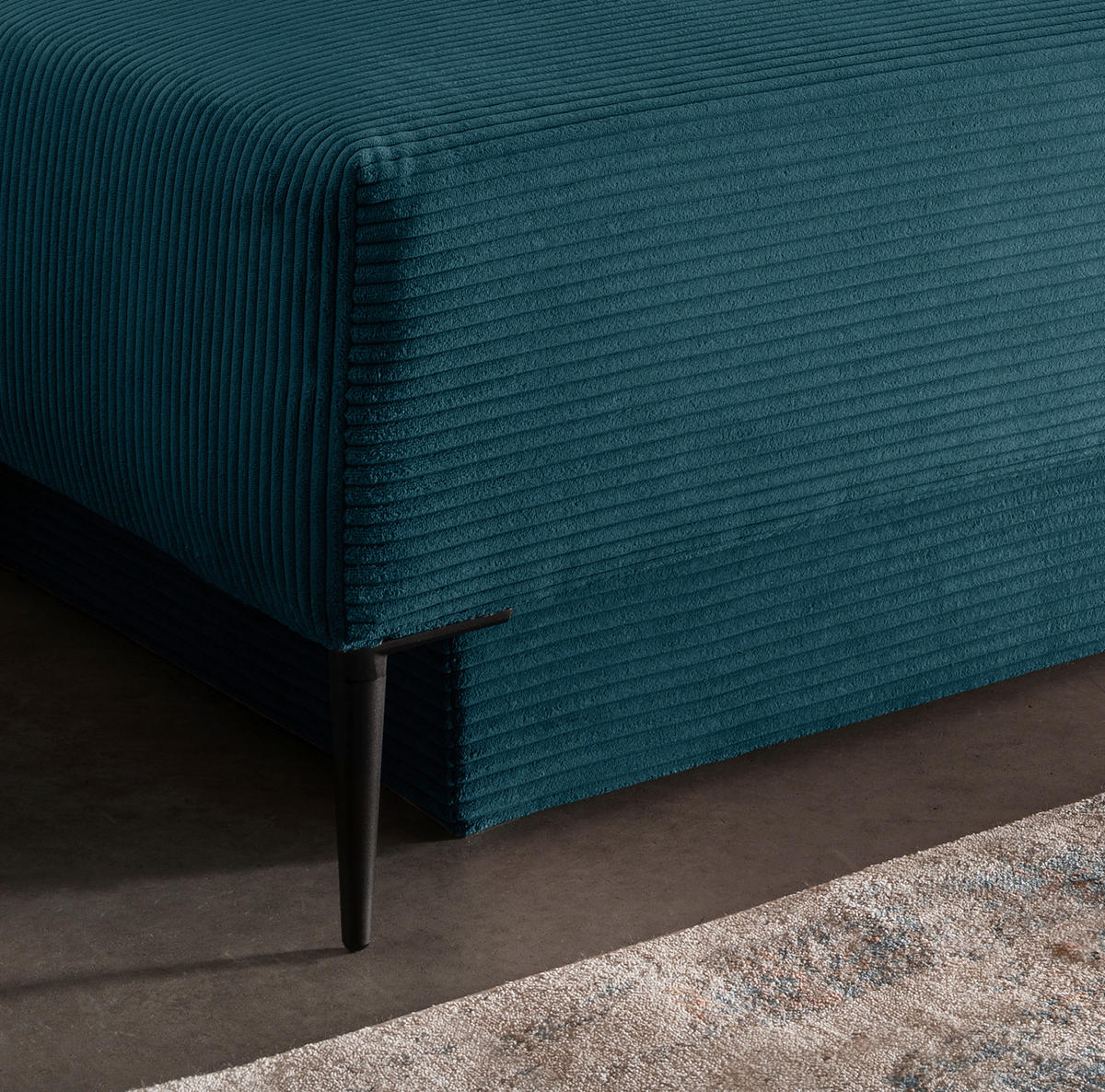 SCHLAFSOFA  mit Liegefunktion, Schlafen auf Sitzhöhe, Rücken echt Cord Petrol  - Petrol/Schwarz, MODERN, Textil/Metall (198/90/100cm) - Livetastic