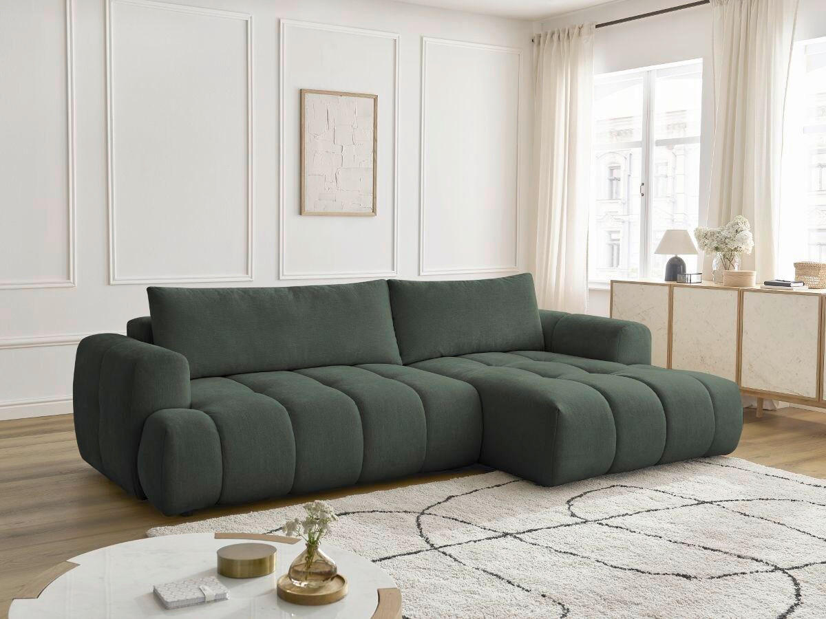 ECKSCHLAFSOFA FUJI Leinenoptik Grün  inkl.  - Schwarz/Grün, MODERN, Kunststoff/Textil (292/160cm)