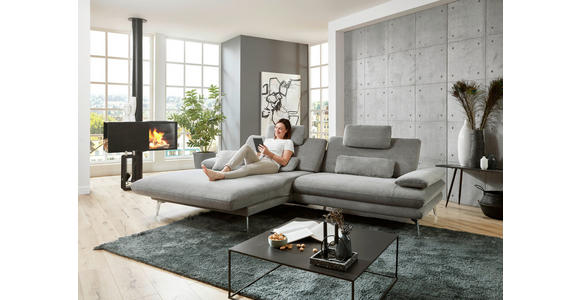 ECKSOFA in Webstoff Grau  - Schwarz/Grau, Design, Textil/Metall (284/184cm) - Dieter Knoll