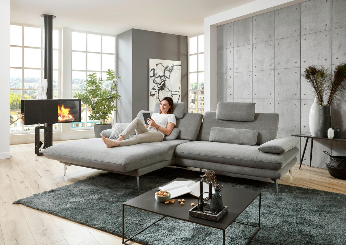 ECKSOFA in Webstoff Grau  - Schwarz/Grau, Design, Textil/Metall (180/284cm) - Dieter Knoll