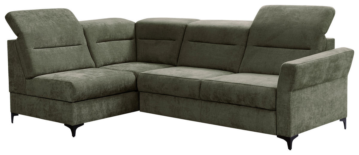 Ecksofa inkl. Funktionen Dunkelgrün Webstoff  - Dunkelgrün/Schwarz, KONVENTIONELL, Textil/Metall (177/272cm) - Stylife