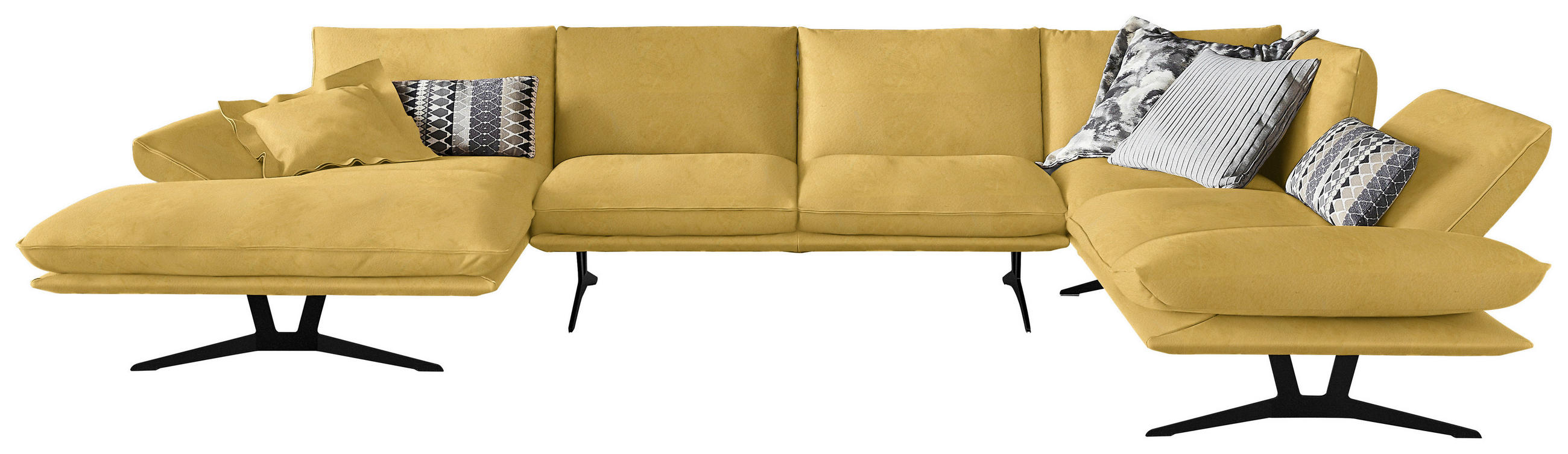 WOHNLANDSCHAFT in Echtleder Gelb  - Gelb/Schwarz, Natur, Leder/Metall (155/314/217cm) - Dieter Knoll