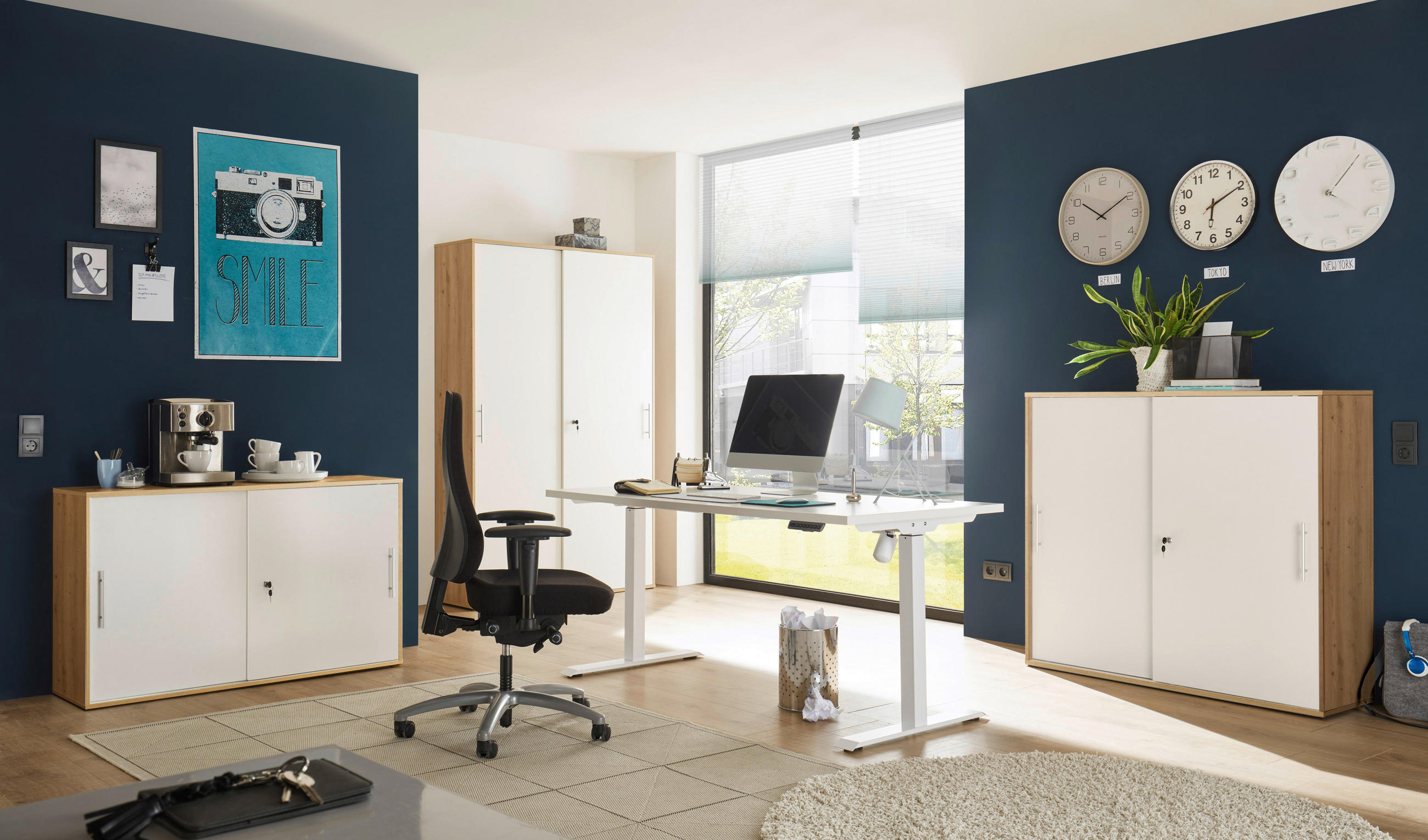 AKTENSCHRANK Weiß, Eiche Artisan - Weiß/Eiche Artisan, Basics, Holzwerkstoff (120/75/40cm) - MID.YOU