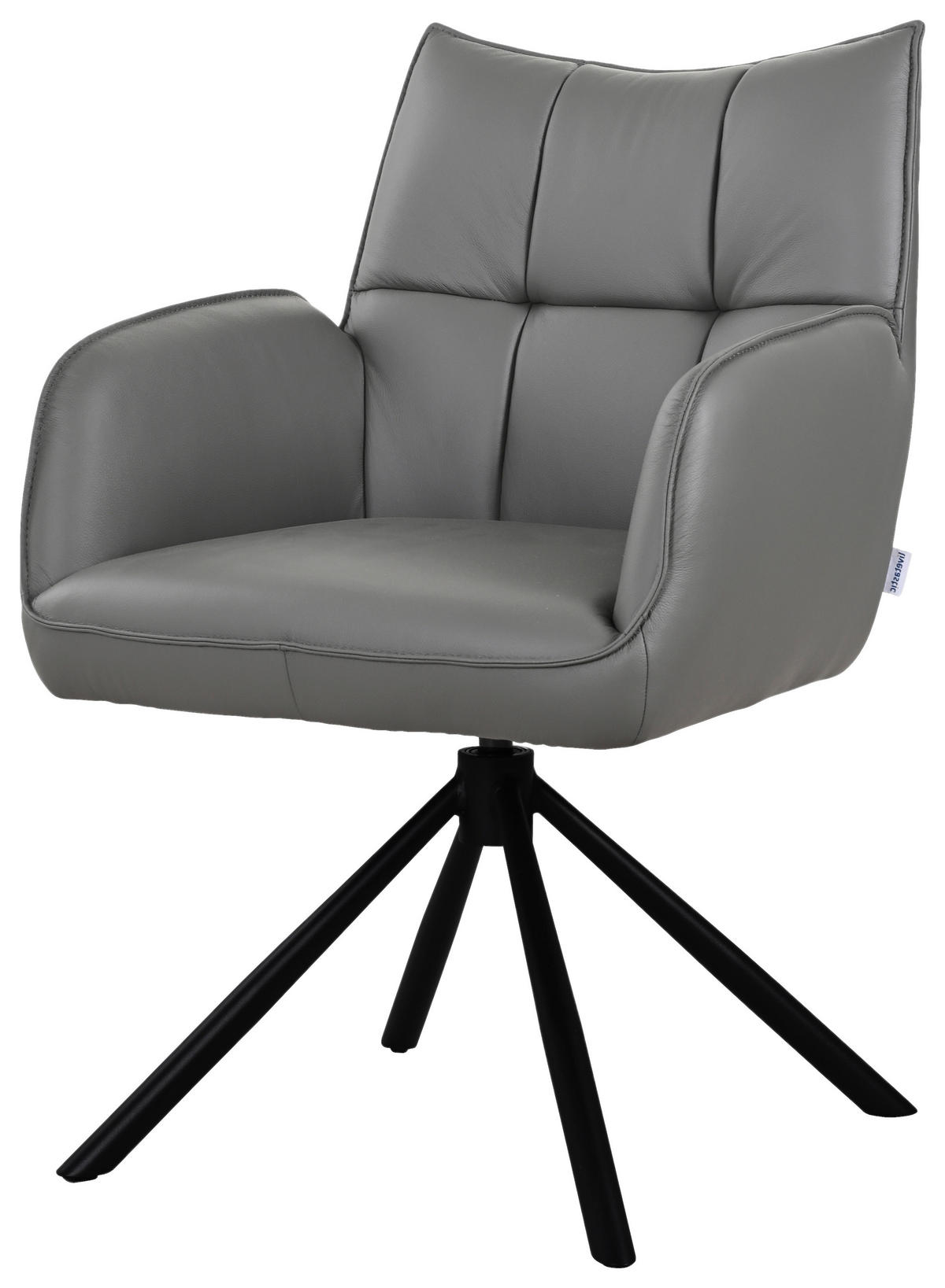 ARMLEHNSTUHL  Sitzfläche 360° drehbar, automatische Rückholfunktion  Echtleder  - Schwarz/Grau, MODERN, Leder/Metall (58,5/87,5/61cm) - Livetastic