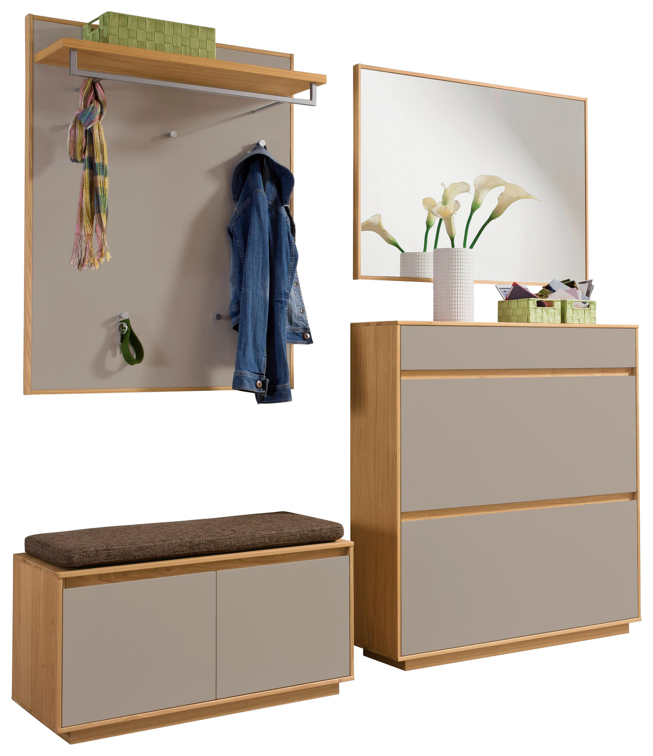 GARDEROBE 5-teilig  in 200/195/40 cm  - Sandfarben/Hellbraun, Basics, Glas/Holz (200/195/40cm) - Novel