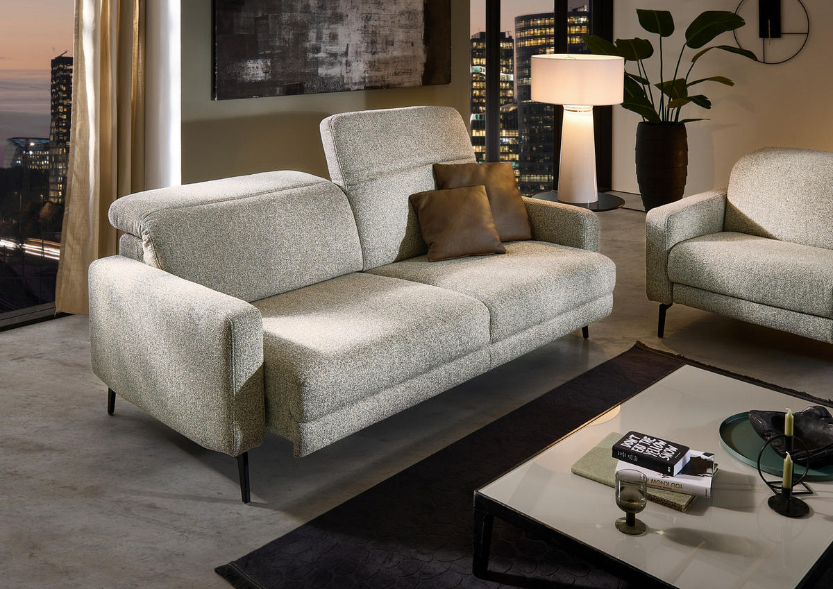 3-SITZER-SOFA Chenille Sandfarben  - Sandfarben/Schwarz, Design, Textil/Metall (210/82/107cm) - Dieter Knoll