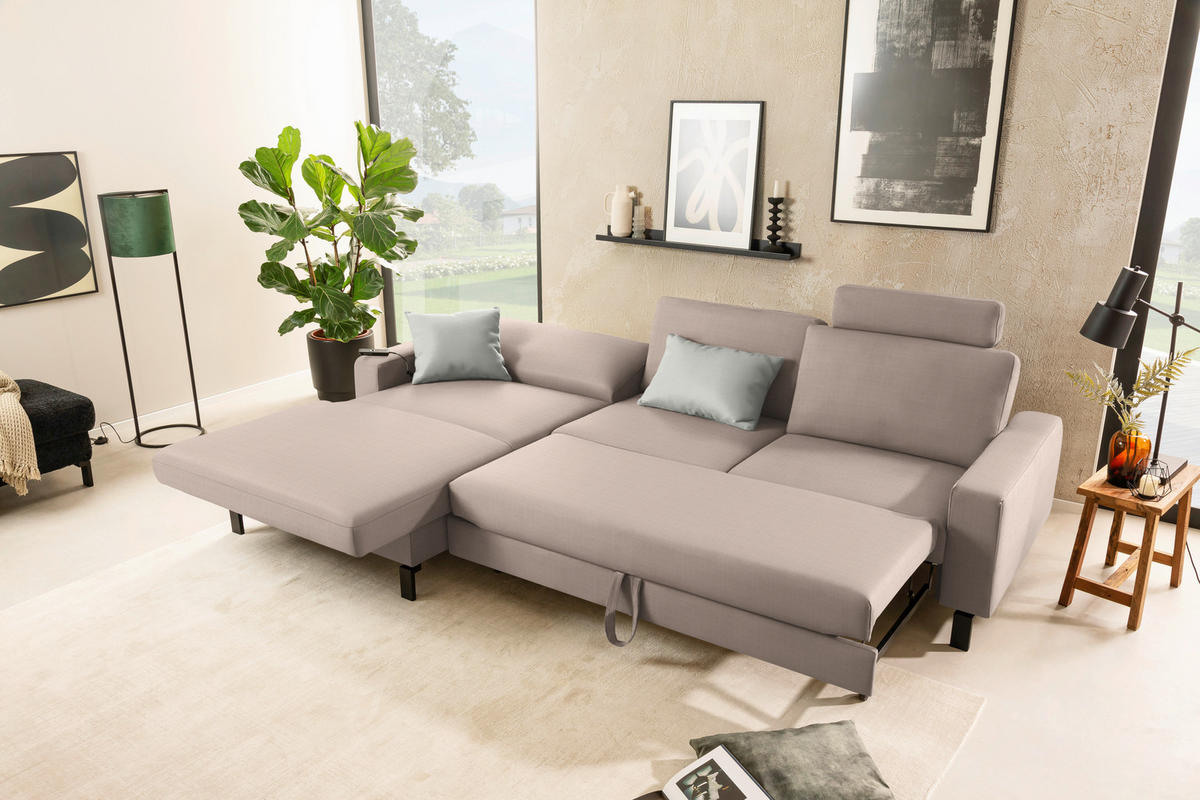 ECKSOFA  in Cord Taupe Rücken echt, Sitztiefenverstellung  185/298 cm  - Taupe/Schwarz, Design, Textil/Metall (185/298cm) - Pure Home Lifestyle