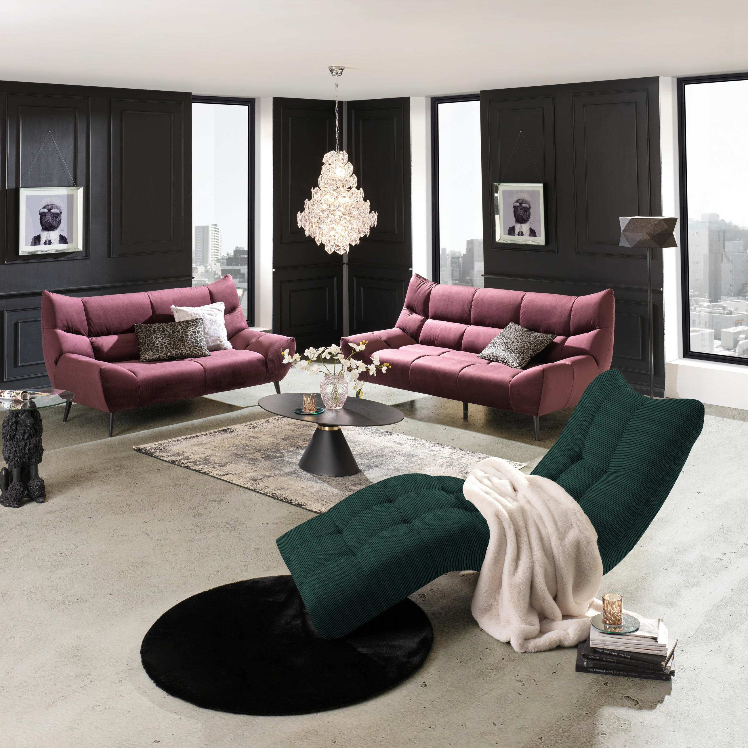 CHAISE LONGUE RELAX in Cord Waldgrün - Waldgrün/Schwarz, Design, Textil/Metall (87/93/188cm) - Xora