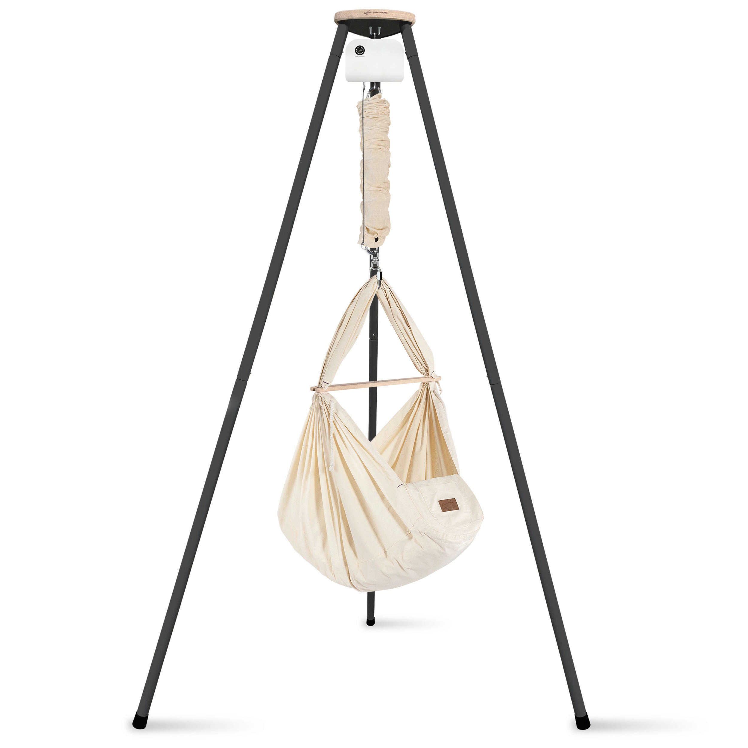 Schmusewolke Federwiege Set inkl. Tipi-Gestell und Motor Anthrazit, Beige 135x194x135 cm