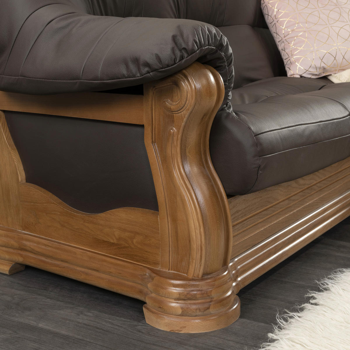 3-SITZER-SOFA in Echtleder Braun  - Eichefarben/Braun, Konventionell, Leder/Holz (195/95/94cm) - Max Winzer