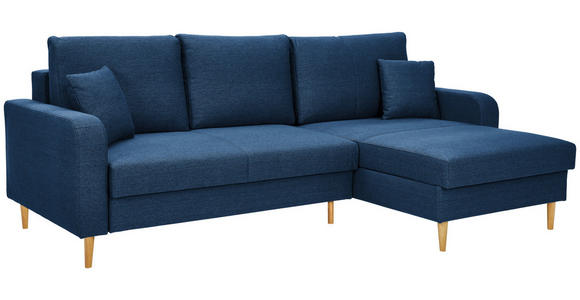 ECKSOFA in Flachgewebe Dunkelblau  - Eiche Wotan/Dunkelblau, KONVENTIONELL, Holz/Textil (255/157cm) - Carryhome