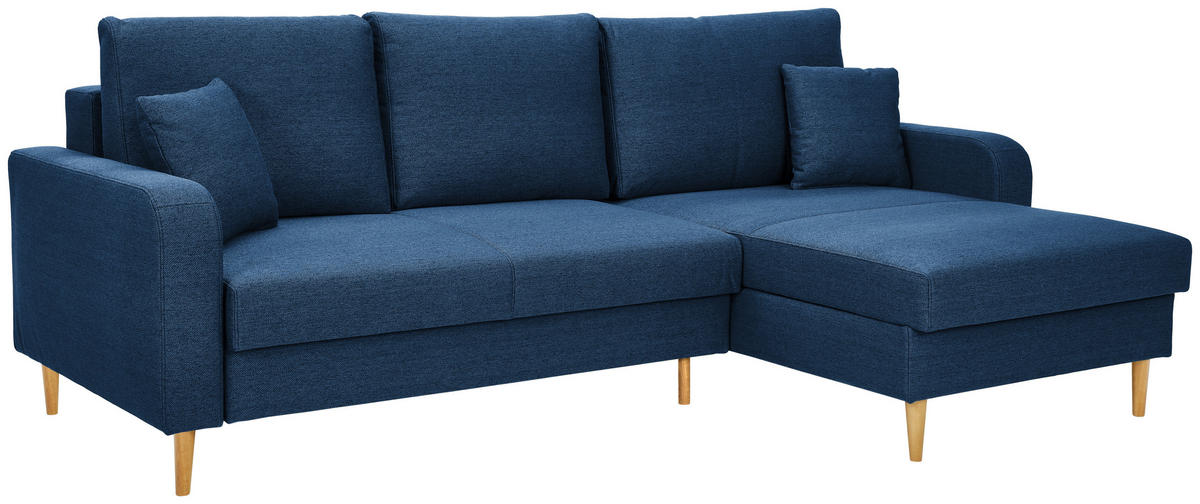 ECKSOFA in Flachgewebe Dunkelblau  - Eiche Wotan/Dunkelblau, KONVENTIONELL, Holz/Textil (255/157cm) - Carryhome