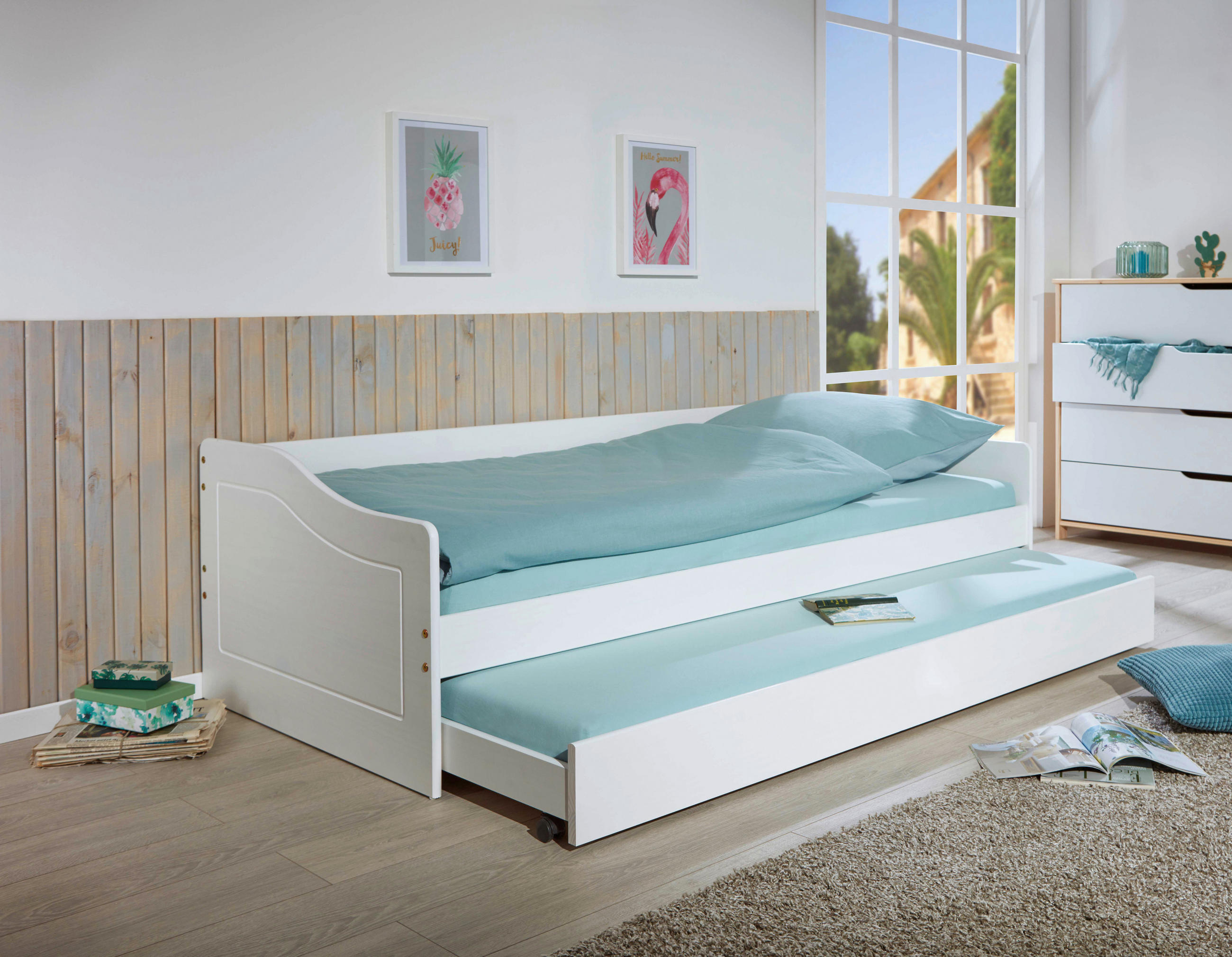 AUSZIEHBETT 90/190 cm  in Weiß  - Naturfarben/Weiß, MODERN, Holz (90/190cm) - MID.YOU