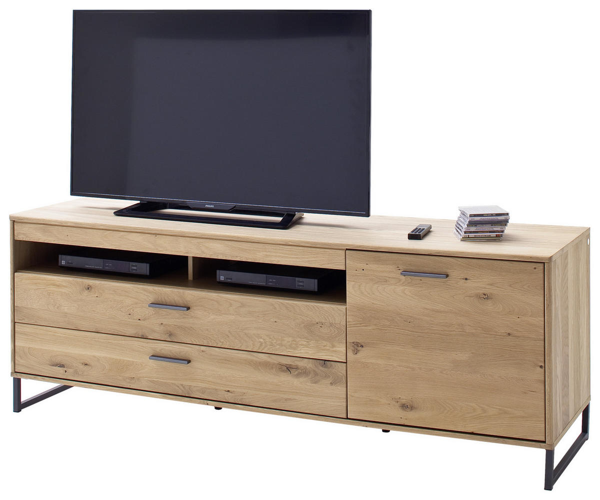 MEDIABÄNK i faner, massiv kvistek ekfärgad  - svart/ekfärgad, Design, metall/trämaterial (184/67/50cm) - Livetastic