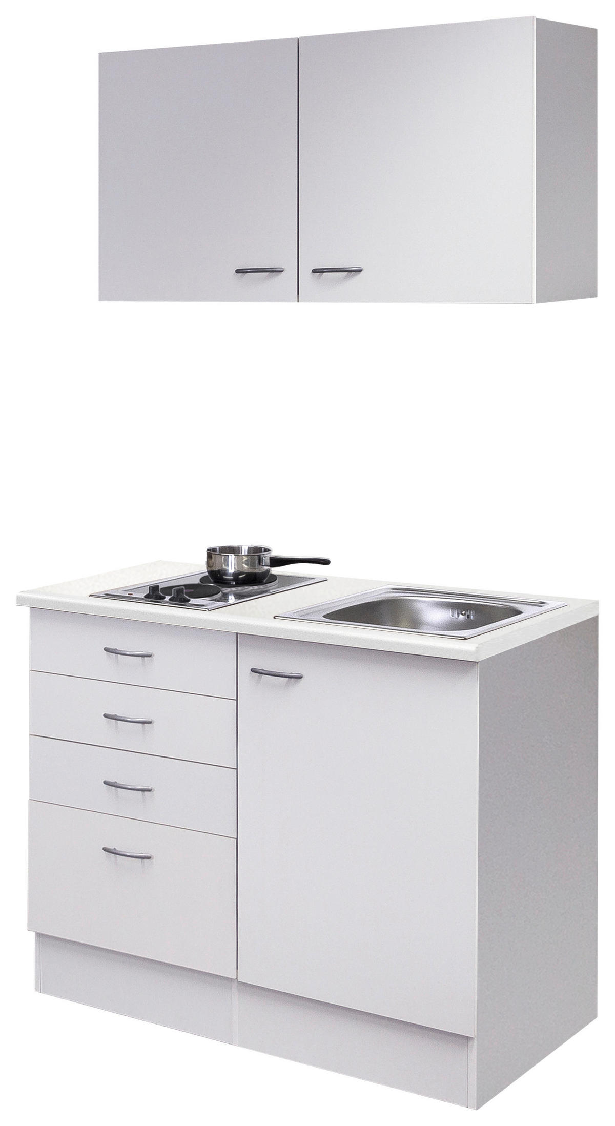 MINIKÜCHE 100 cm   in Weiß  - Edelstahlfarben/Hellgrau, MODERN, Holzwerkstoff/Kunststoff (100cm) - FlexWell